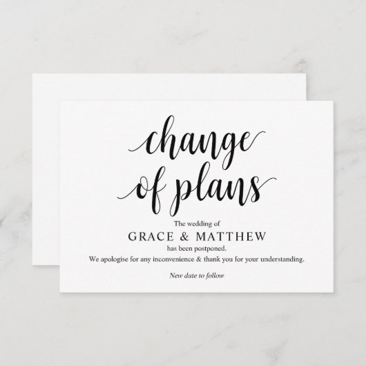 Rustic Script, Zwart, Uitstel van de bruiloft, Bew Informatiekaartje (Voorkant / Achterkant)