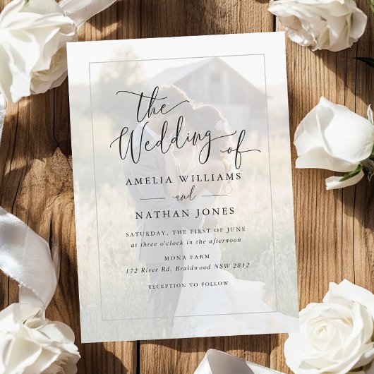 Rustic Script Zwart-Wit Foto Huwelijk Kaart