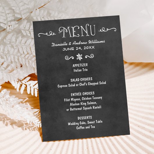 Rustic Script Zwarte Schoolbord Huwelijk Menu