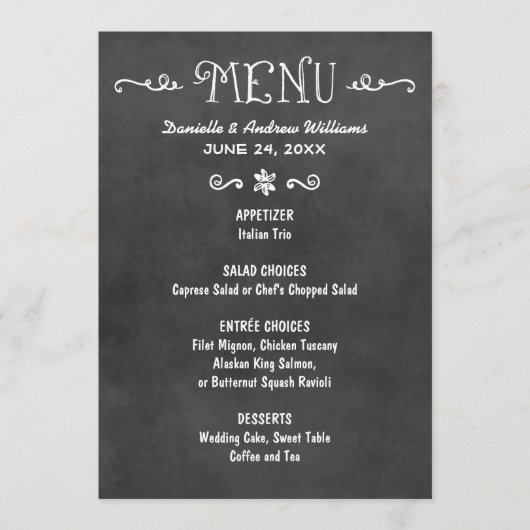 Rustic Script Zwarte Schoolbord Huwelijk Menu (Voorkant)