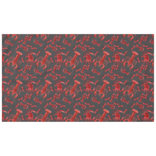 Rustic Seafood Pattern Dark Gray Crawfish Lobster Tafelkleed (Voorkant (Horizontaal))