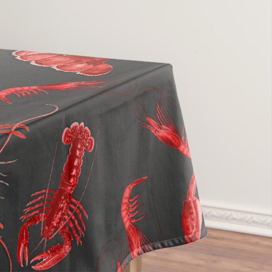 Rustic Seafood Pattern Dark Gray Crawfish Lobster  Tafelkleed (Voorbeeld)