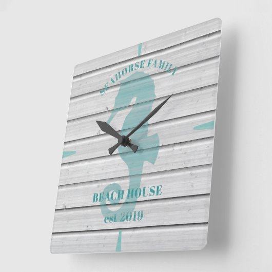 Rustic Seahorse Family Beach House Wall Clock Vierkante Klok (Hoek)