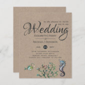 Rustic Seahorse Ocean Zee Wedding Invites Budget (Voorkant / Achterkant)