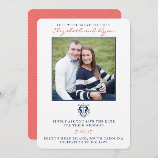 Rustic Seahorse Save the Date Photo Card (Voorkant / Achterkant)