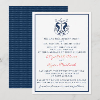 Rustic Seahorse Wedding Invitation - Marine en Kor Kaart