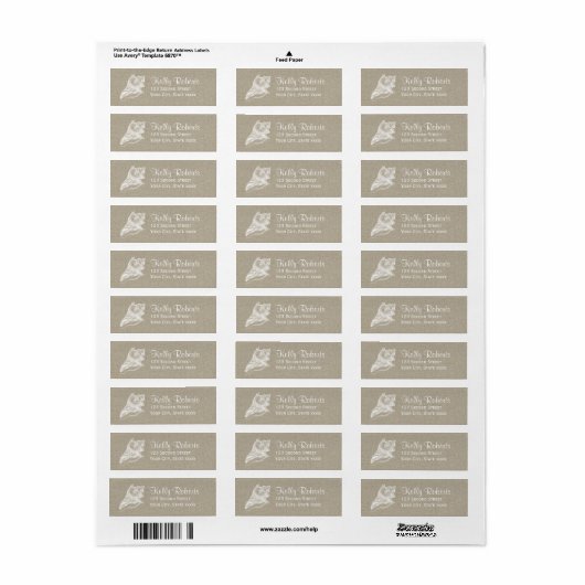 Rustic Seashell Linen Beach Return Address Labels (Full Sheet)