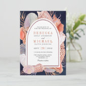 Rustic Seashell Nautical Navy Blue QR Code Weddens Kaart (Staand voorkant)