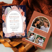 Rustic Seashell Nautical Navy Blue QR Code Weddens Kaart