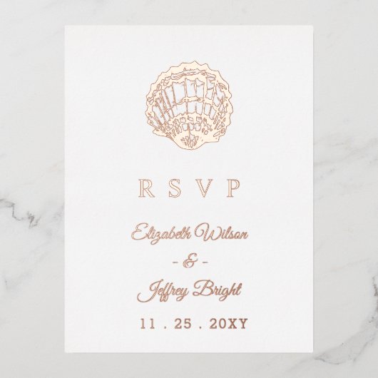 Rustic Seashells Marine Ocean Beach Wedding RSVP Folie Uitnodiging Briefkaart (Voorkant)