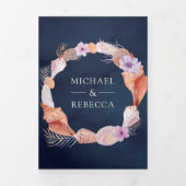 Rustic Seashells Nautical Navy QR Code Weddenschap Drieluik Uitnodiging (Cover)