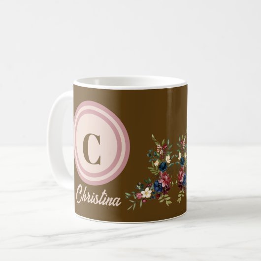 Rustic Season Florals Custom Monogram Koffiemok (Voorkant links)