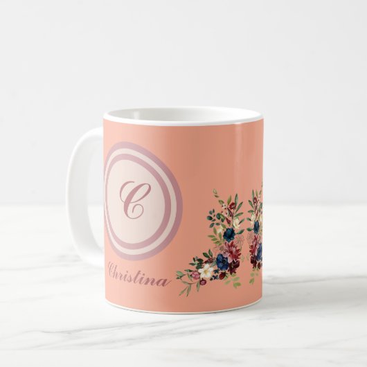 Rustic Season Florals Custom Monogram Koffiemok (Voorkant links)