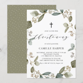 Rustic Seed Eucalyptus Wreath Christening Kaart