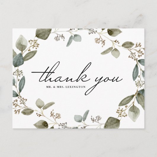 Rustic Seed Eucalyptus Wreath Weddenschap Bedankt Briefkaart (Voorkant)