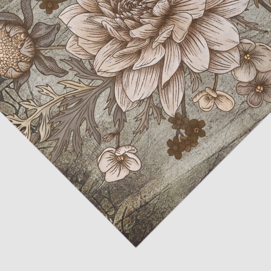 Rustic Sepia Chrynsanthimum Floral Decoupage Tissuepapier (Detail)