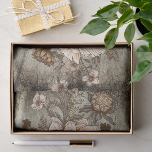 Rustic Sepia Chrynsanthimum Floral Decoupage Tissuepapier (Geschenk)