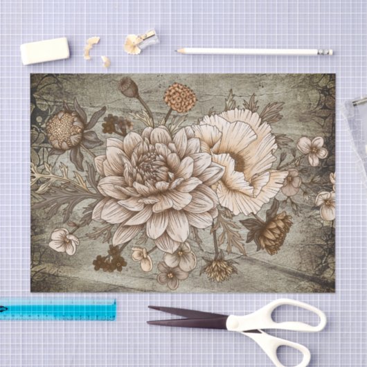Rustic Sepia Chrynsanthimum Floral Decoupage Tissuepapier (Craft)