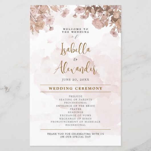 Rustic Sepia Floral - Vintage huwelijksprogramma (Voorkant)