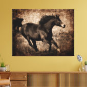 Rustic Sepia Galloping Horse Canvas Afdruk (Insitu (Woonkamer))