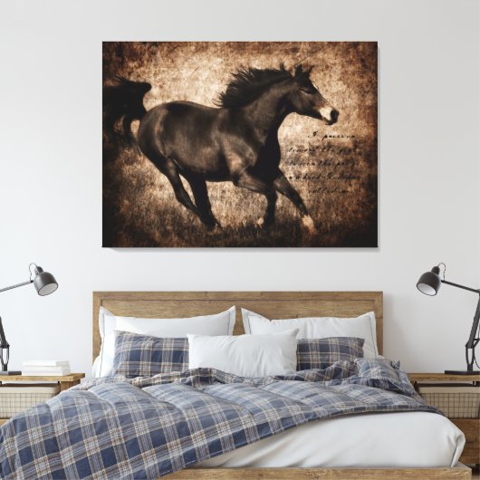 Rustic Sepia Galloping Horse Canvas Afdruk (Insitu (Slaapkamer))