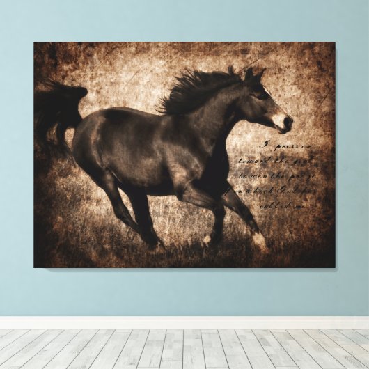 Rustic Sepia Galloping Horse Canvas Afdruk (Insitu (Houten vloer))