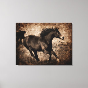 Rustic Sepia Galloping Horse Canvas Afdruk