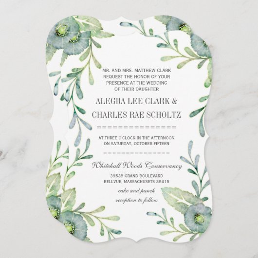 Rustic Serenity Blue Waterverf Wedding Kaart (Voorkant / Achterkant)
