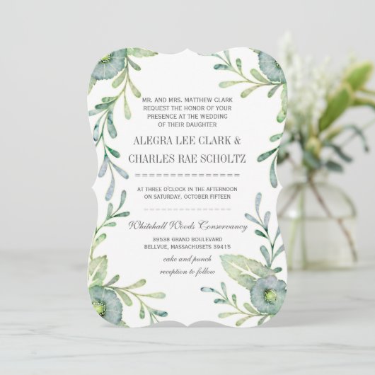 Rustic Serenity Blue Waterverf Wedding Kaart (Staand voorkant)