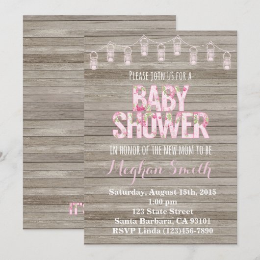 Rustic Shabby Chic Baby shower Invitation Kaart (Voorkant / Achterkant)