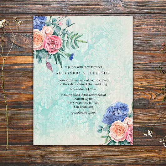 Rustic Shabby Chic Faded Rozen Green Wedding Kaart