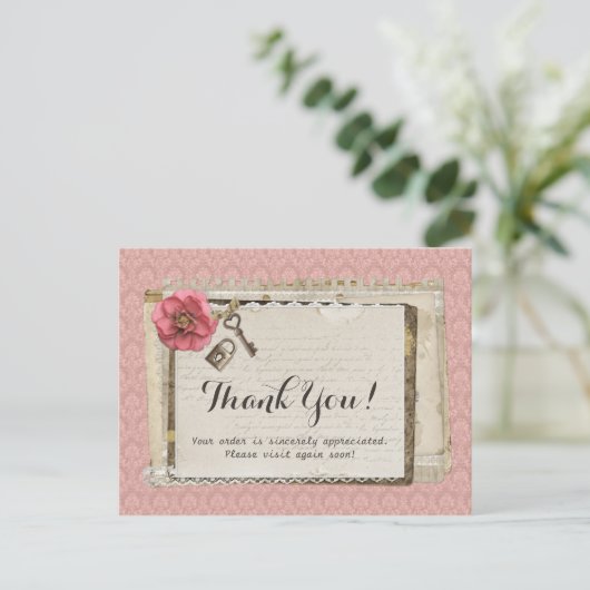 Rustic Shabby Chic Pink Victoriaans Damask Harteli Briefkaart (Staand voorkant)