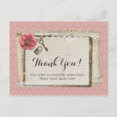 Rustic Shabby Chic Pink Victoriaans Damask Harteli Briefkaart (Voorkant)