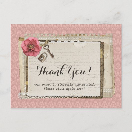 Rustic Shabby Chic Pink Victoriaans Damask Harteli Briefkaart (Voorkant)