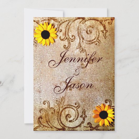 Rustic Shabby Chic Sunflower Brown Wedding Kaart (Voorkant)