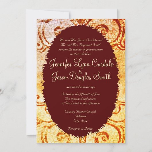 Rustic Shabby Country Maroon Wedding Invitations Kaart (Voorkant)
