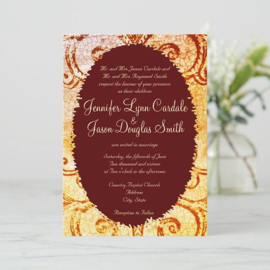 Rustic Shabby Country Maroon Wedding Invitations Kaart (Staand voorkant)