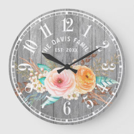 Rustic Shabby Flowers Custom Family Large Clock Grote Klok