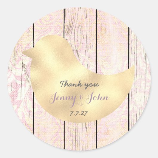 Rustic Shabby Lavender Gold Roos Weddenschap Ronde Sticker (Voorkant)