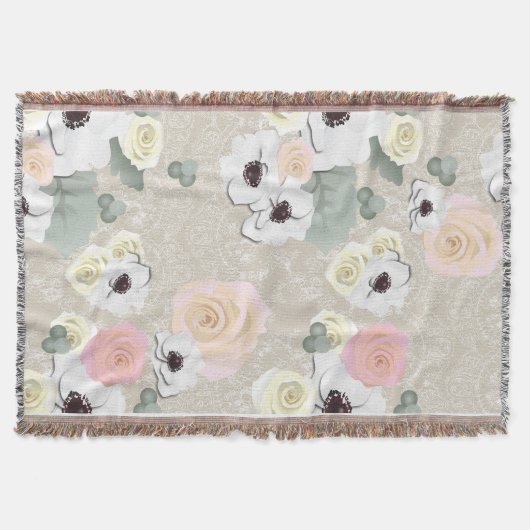 Rustic Shabby Roos Anemone Floral Throw Deken (Voorkant)