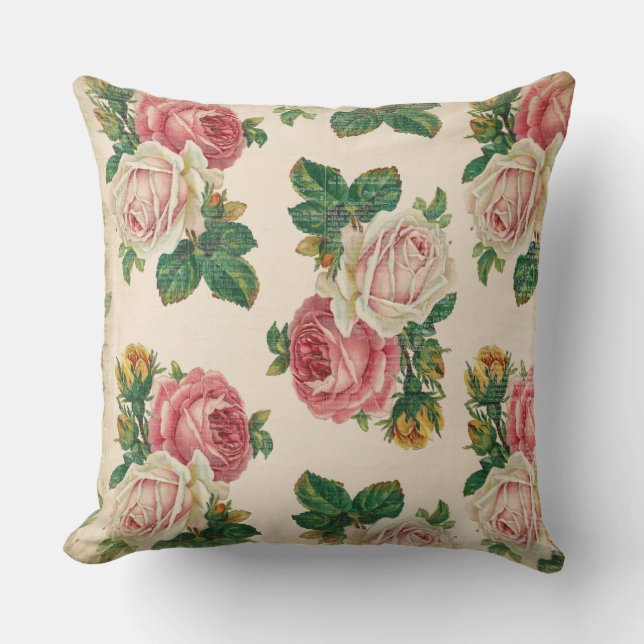 Rustic Shabby Roos Floral Pattern roze Roses Kussen (Voorkant)