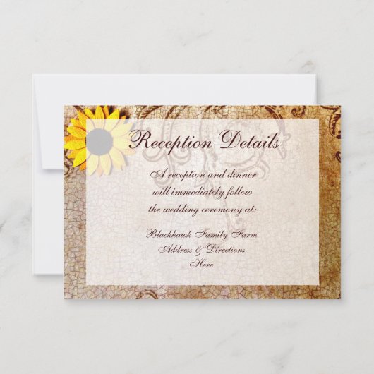 Rustic Shabby Sunflower Brown Wedding Card Kaart (Achterkant)