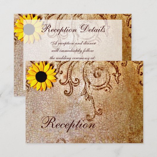 Rustic Shabby Sunflower Brown Wedding Card Kaart (Voorkant / Achterkant)