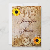 Rustic Shabby Sunflower Chic Brown Wedding Kaart (Voorkant)