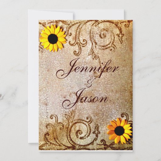 Rustic Shabby Sunflower Chic Brown Wedding Kaart (Voorkant)