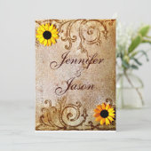 Rustic Shabby Sunflower Chic Brown Wedding Kaart (Staand voorkant)