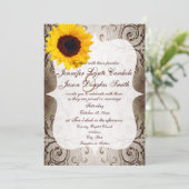 Rustic Shabby Sunflower Swirls Weddenschap Kaart (Staand voorkant)
