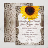Rustic Shabby Sunflower Swirls Weddenschap Kaart (Voorkant / Achterkant)
