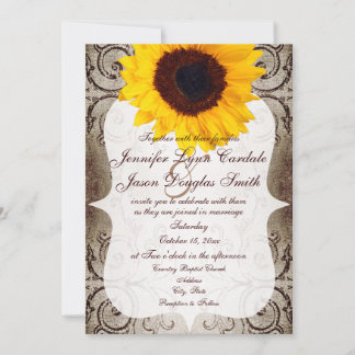 Rustic Shabby Sunflower Swirls Weddenschap Kaart