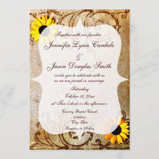 Rustic Shabby Sunflower Swirls Weddenschap Kaart